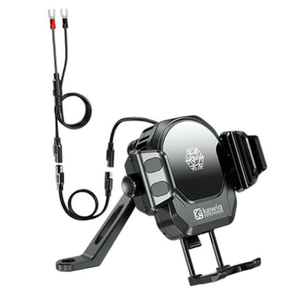 Kewig M33 Pro Shock-Absorbing Heat-Dissipating Wireless Charging Phone Mount Motorcycle Fan Cooling Anti-Shake Stand, Handlebar, Rearview Mirror, Rearview Mirror Stem, M8/M10 Screw, Front Fork Mount, Strong Clamp