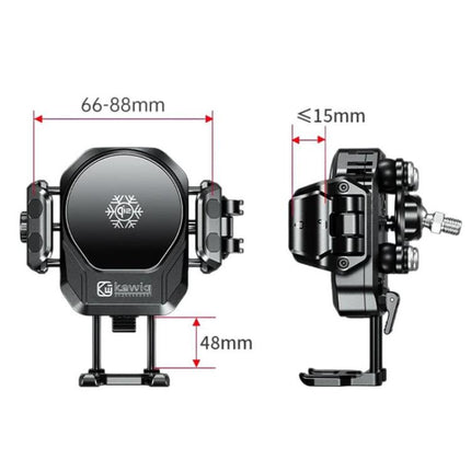 Kewig M33 Pro Shock-Absorbing Heat-Dissipating Wireless Charging Phone Mount Motorcycle Fan Cooling Anti-Shake Stand, Handlebar, Rearview Mirror, Rearview Mirror Stem, M8/M10 Screw, Front Fork Mount, Strong Clamp