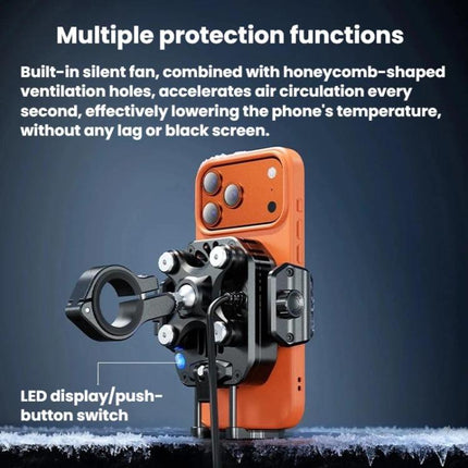 Kewig M33 Pro Shock-Absorbing Heat-Dissipating Wireless Charging Phone Mount Motorcycle Fan Cooling Anti-Shake Stand, Handlebar, Rearview Mirror, Rearview Mirror Stem, M8/M10 Screw, Front Fork Mount, Strong Clamp