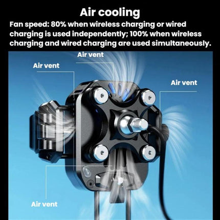 Kewig M33 Pro Shock-Absorbing Heat-Dissipating Wireless Charging Phone Mount Motorcycle Fan Cooling Anti-Shake Stand, Handlebar, Rearview Mirror, Rearview Mirror Stem, M8/M10 Screw, Front Fork Mount, Strong Clamp