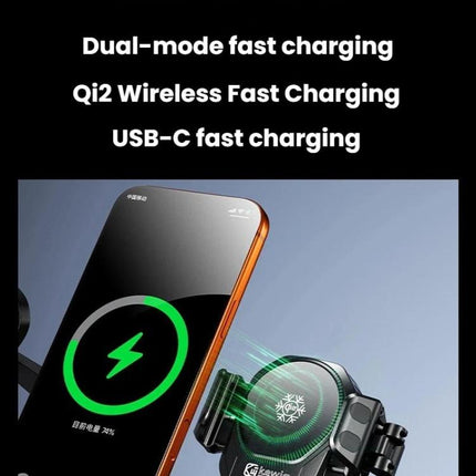 Kewig M33 Pro Shock-Absorbing Heat-Dissipating Wireless Charging Phone Mount Motorcycle Fan Cooling Anti-Shake Stand, Handlebar, Rearview Mirror, Rearview Mirror Stem, M8/M10 Screw, Front Fork Mount, Strong Clamp