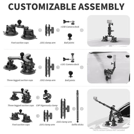 Kewig QG-11 Sports Camera Extended Suction Cup Selfie Stick Car Roof Fixed Shooting Bracket