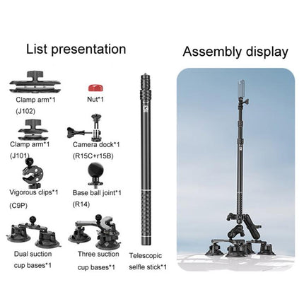 Kewig QG-11 Sports Camera Extended Suction Cup Selfie Stick Car Roof Fixed Shooting Bracket