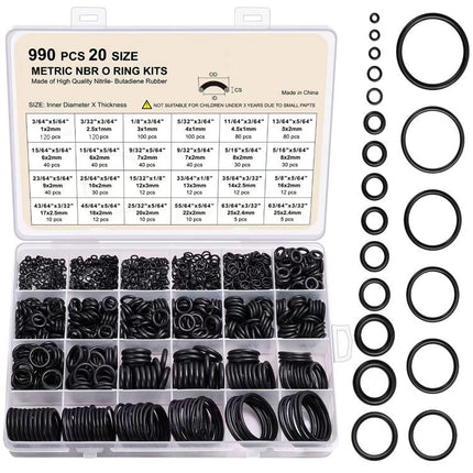 990pcs /Set NBR O-Ring Kit 20 Sizes Metric Nitrile Rubber Sealing Rings for High Pressure Washer, Automotive, Plumbing & Industrial Seals