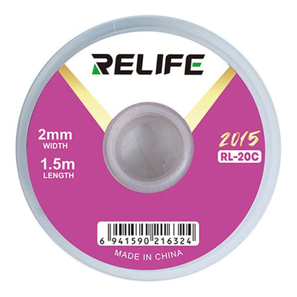 RELIFE RL-20C PCB Solder Cleaning Corrosion-Resistant Solder Removal Tape, 1.5mm x 1.5m, 2mm x 1.5m, 2.5mm x 1.5m, 3mm x 1.5m, 3.5mm x 1.5m