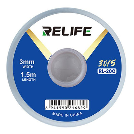RELIFE RL-20C PCB Solder Cleaning Corrosion-Resistant Solder Removal Tape, 1.5mm x 1.5m, 2mm x 1.5m, 2.5mm x 1.5m, 3mm x 1.5m, 3.5mm x 1.5m