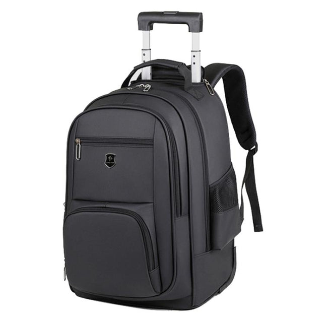 Large Capacity Wheeled Backpack for Men Carry-On Trolley Laptop Backpack with Hidden Shoulder Straps