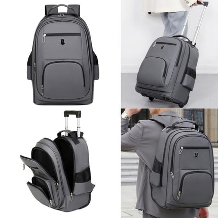 Large Capacity Wheeled Backpack for Men Carry-On Trolley Laptop Backpack with Hidden Shoulder Straps