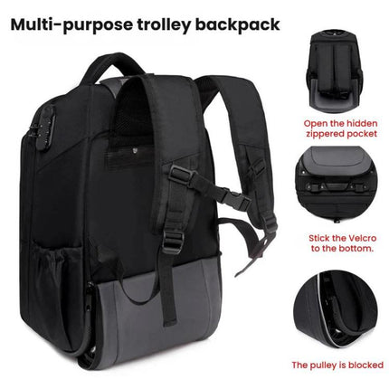 FUGUILAI Wheeled Backpack with Hideable Wheels & Straps, TSA Lock & 2-Stage Telescopic Handle Trolley Backpack for Business Travel