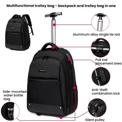 FUGUILAI Wheeled Backpack with Hideable Wheels & Straps, TSA Lock & 2-Stage Telescopic Handle Trolley Backpack for Business Travel