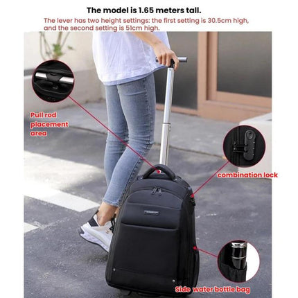 FUGUILAI Wheeled Backpack with Hideable Wheels & Straps, TSA Lock & 2-Stage Telescopic Handle Trolley Backpack for Business Travel