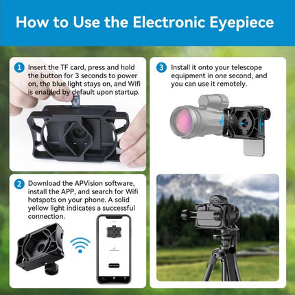 APEXEL WiFi 2MP Digital Eyepiece APP Control For Microscopes, Monocular/Binocular Telescopes