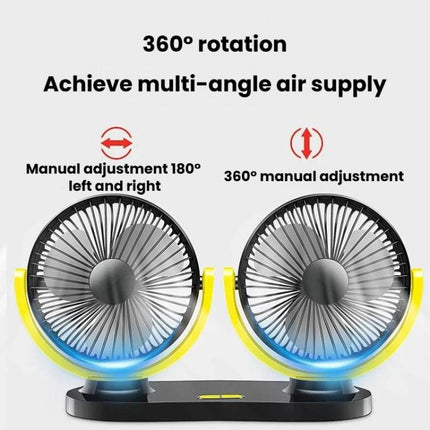 Rundong R-8037 USB Portable High Wind Car Dual-Head Fan Quiet Desk Fan For Office & Desktop