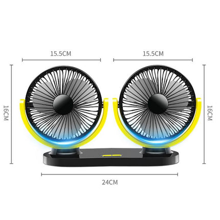 Rundong R-8037 USB Portable High Wind Car Dual-Head Fan Quiet Desk Fan For Office & Desktop