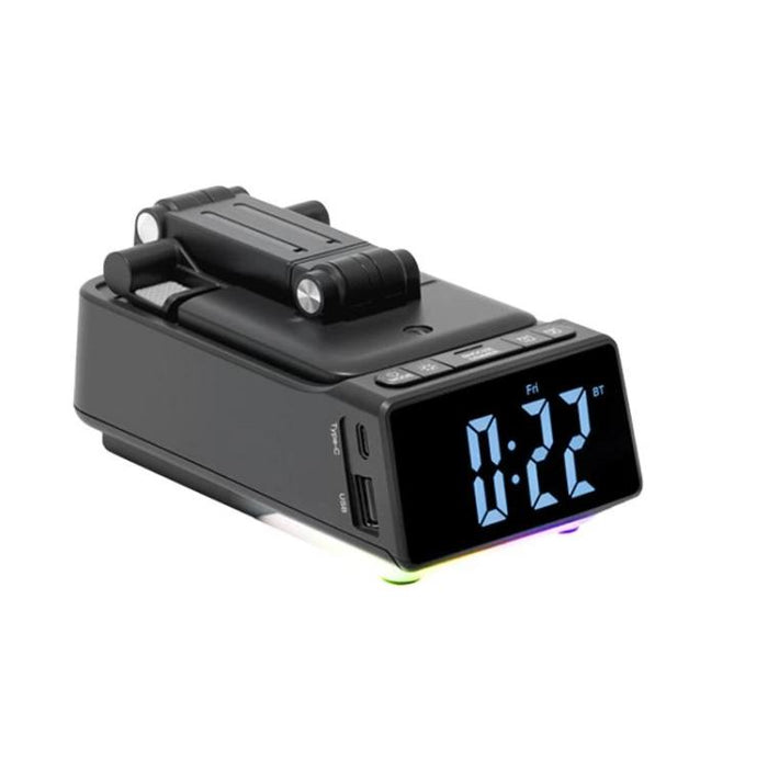 3 in 1 Desktop Folding Adjustable Phone Stand with Bluetooth Speaker Alarm Clock, F30
