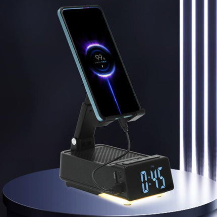 3 in 1 Desktop Folding Adjustable Phone Stand with Bluetooth Speaker Alarm Clock, F30