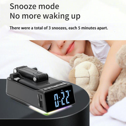 3 in 1 Desktop Folding Adjustable Phone Stand with Bluetooth Speaker Alarm Clock, F30