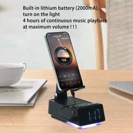 3 in 1 Desktop Folding Adjustable Phone Stand with Bluetooth Speaker Alarm Clock, F30