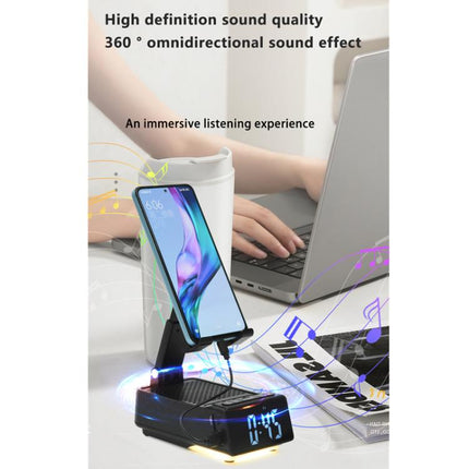 3 in 1 Desktop Folding Adjustable Phone Stand with Bluetooth Speaker Alarm Clock, F30