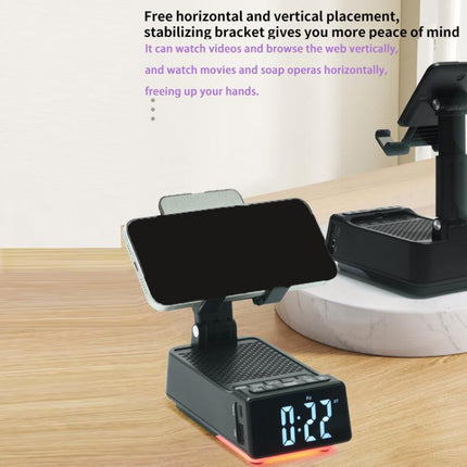3 in 1 Desktop Folding Adjustable Phone Stand with Bluetooth Speaker Alarm Clock, F30