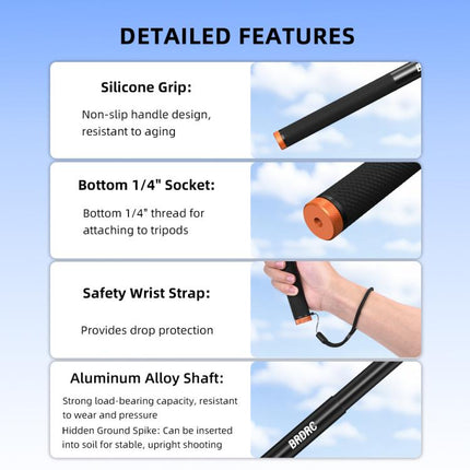 For DJI Osmo Pocket 3 / Action 6 / Insta360 X5 BRDRC Telescopic Extension Pole Selfie Stick