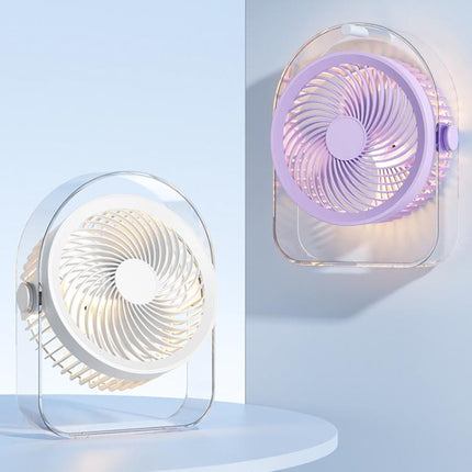 Dormitory Outdoor Desktop Night Light Silent Fan With Night Light, White Direct Plug, Purple Direct Plug, White Rechargeable, Purple Rechargeable