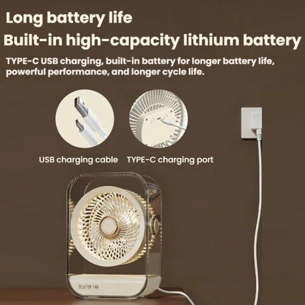 USB Rechargeable Desktop High-Power Fan With Night Light