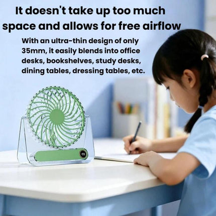 JP-08 Ultra-Thin Desktop Mini Fan Quiet Transparent Digital Display Fan For Office Desk