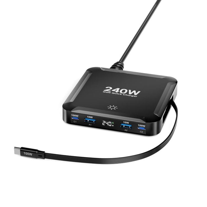 240W Smart Fast Charger With Magnetic USB Retractable Cable And Multi-Port Storage, EU Plug, US Plug, UK Plug, AU Plug, KR Plug