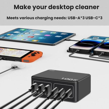 100W High-Power PD Fast Charging USB Multi-Port Charger, US Plug, EU Plug, AU Plug, KR Plug, UK Plug