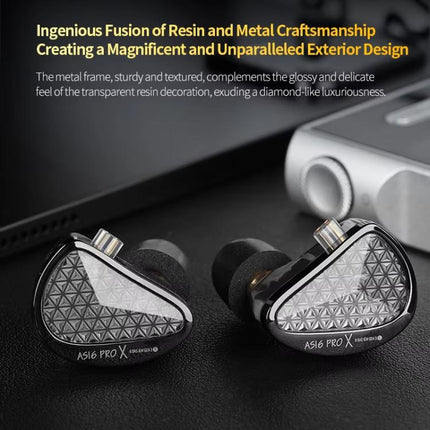 KZ AS16 PRO X 16BA In-Ear Hi-Fi Monitoring 1.2m Wired Earphone, Standard, With Mic
