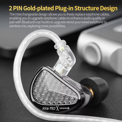 KZ AS16 PRO X 16BA In-Ear Hi-Fi Monitoring 1.2m Wired Earphone, Standard, With Mic