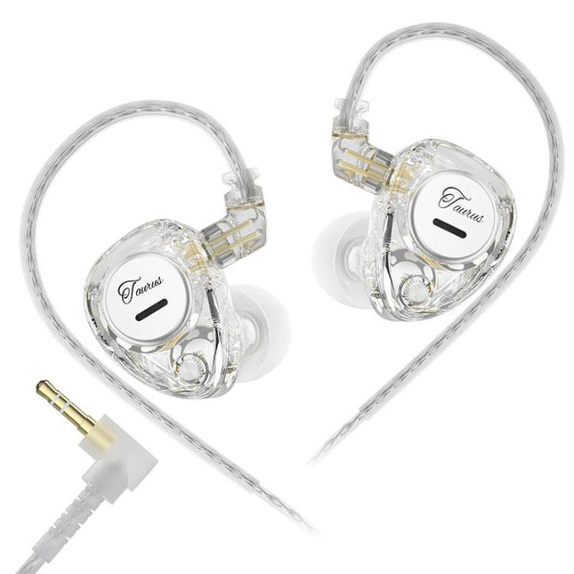 KZ Taurus 3.5mm Horizontal Dual Dynamic Driver Structure HiFi Quality 1.2m Wired Earphone, Transparent Standard, Transparent With Mic, Transparent Black, Transparent Black With Mic, White Standard, White With Mic
