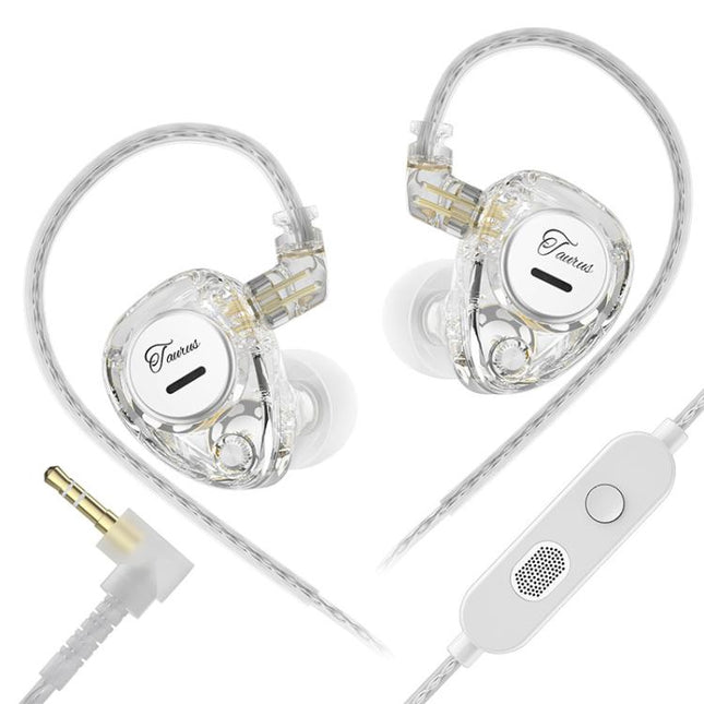 KZ Taurus 3.5mm Horizontal Dual Dynamic Driver Structure HiFi Quality 1.2m Wired Earphone, Transparent Standard, Transparent With Mic, Transparent Black, Transparent Black With Mic, White Standard, White With Mic