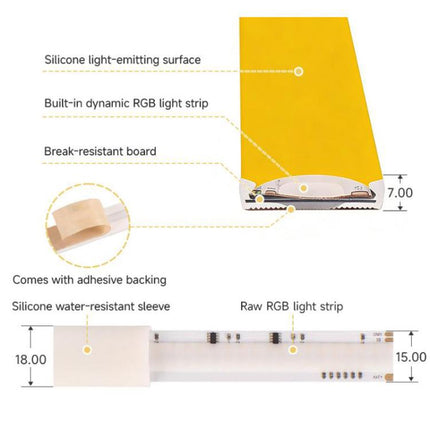 Waveshare RGBWC Colorful COB LED Strip, WS2812B Control Chips, IP65 Protection, Programmable LED Strip, 1m, 5m
