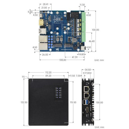 Waveshare 34252 CM5 Gigabit/2.5G Dual Ethernet Multi-Function Expansion Board Supports RS485 Industrial Communication, 4G / 5G Module And 4K Display Output, EU Plug, UK Plug, US Plug