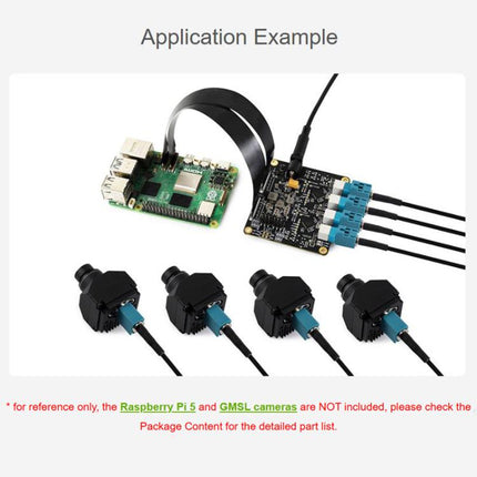 Waveshare 34128 4-Ch GMSL Camera Adapter Board, Equipped With MAX9296 Deserializer, For Raspberry Pi 5, EU Plug, UK Plug, US Plug