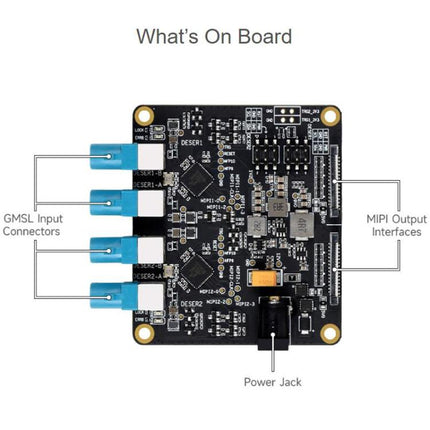 Waveshare 34128 4-Ch GMSL Camera Adapter Board, Equipped With MAX9296 Deserializer, For Raspberry Pi 5, EU Plug, UK Plug, US Plug