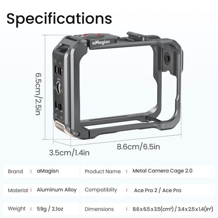 For Insta360 Ace Pro 2 / Ace Pro AMagisn Metal Camera Cage 2.0 With Quick-Switch Vertical/Horizontal Shooting, Cold Shoe Mount