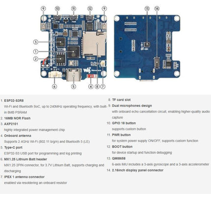Waveshare 33970 ESP32-S3 2.16 Inch AMOLED Display Development Board, Supports Dual Microphones, 2.4GHz Wi-Fi And BLE 5, 33970
