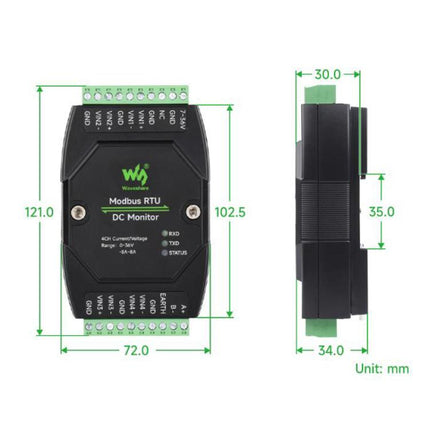 Industrial 4-Ch DC Monitoring Module, 16-Bit High-Precision Acquisition, Supports Voltage And Current Measurement, Modbus RTU Protocol, 33931
