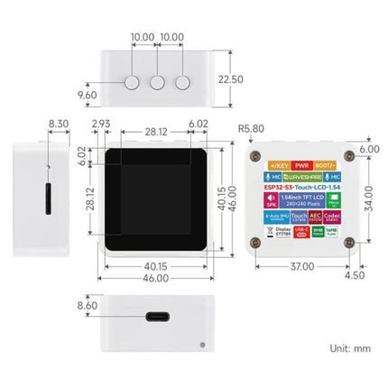 Waveshare 33868 ESP32-S3 1.54 Inch LCD Display Development Board 262K Color, Supports Dual Microphones, 2.4GHz Wi-Fi And BLE 5, 33868