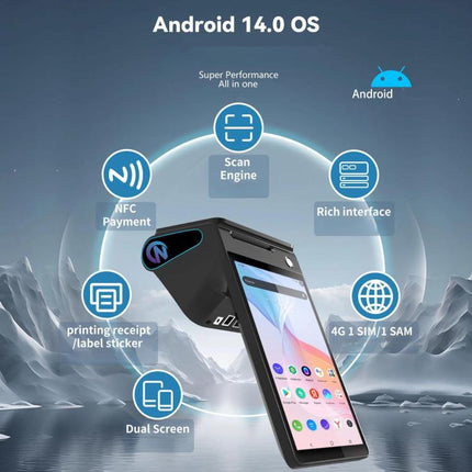 Z108 Android Handheld POS Cash Register, Dual-Screen Touch Scanning Payment Device For Supermarket & Restaurant, 2.6 inch EU Plug, 3.9 inch EU Plug