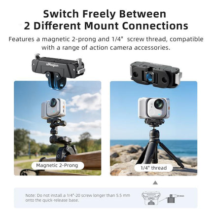 For Insta360 GO Ultra AMagisn 360-Degree Rotatable Metal Magnetic Quick-Release Mount With 1/4-Inch Thread And 2-Prong Base, For Insta360 GO Ultra
