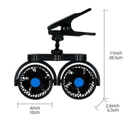 Mitchell Clip-On Stepless Speed Control Portable Dual-Head High-Power Car Fan, 4 inch 12V, 4 inch 24V, 4 inch 5V