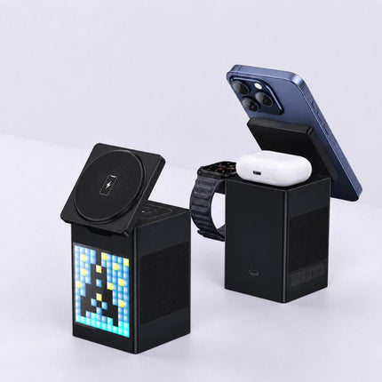 6-In-1 Magnetic Wireless Charging Station With Pixel Art Bluetooth Speaker Magnetic Fast Charger For Phone, IWatch, Eurbuds