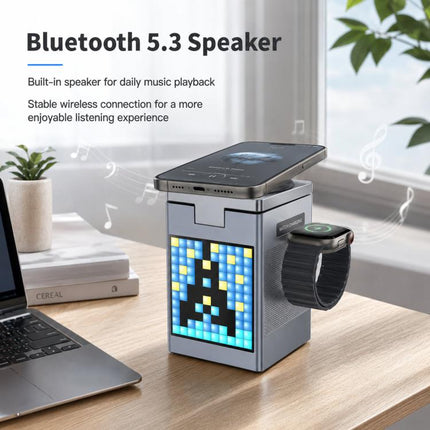 6-In-1 Magnetic Wireless Charging Station With Pixel Art Bluetooth Speaker Magnetic Fast Charger For Phone, IWatch, Eurbuds