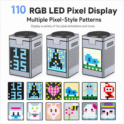 6-In-1 Magnetic Wireless Charging Station With Pixel Art Bluetooth Speaker Magnetic Fast Charger For Phone, IWatch, Eurbuds