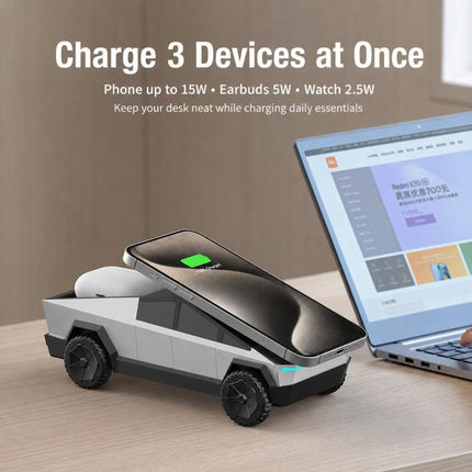 3-In-1 Magnetic Wireless Charging Station Cybertruck Shaped Fast Charging Dock Rotatable Charger Stand for Phone, iWatch, AirPods