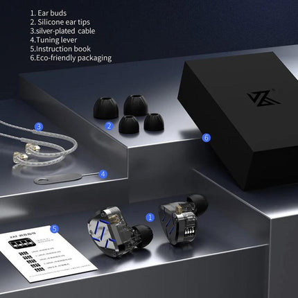 KZ-ZAT 1.2m Wired In-Ear Earhones With 1 Dynamic Driver and 8 Balanced Armature Drivers Hi-Fi Stage Monitoring Earbuds, Standard, With Mic